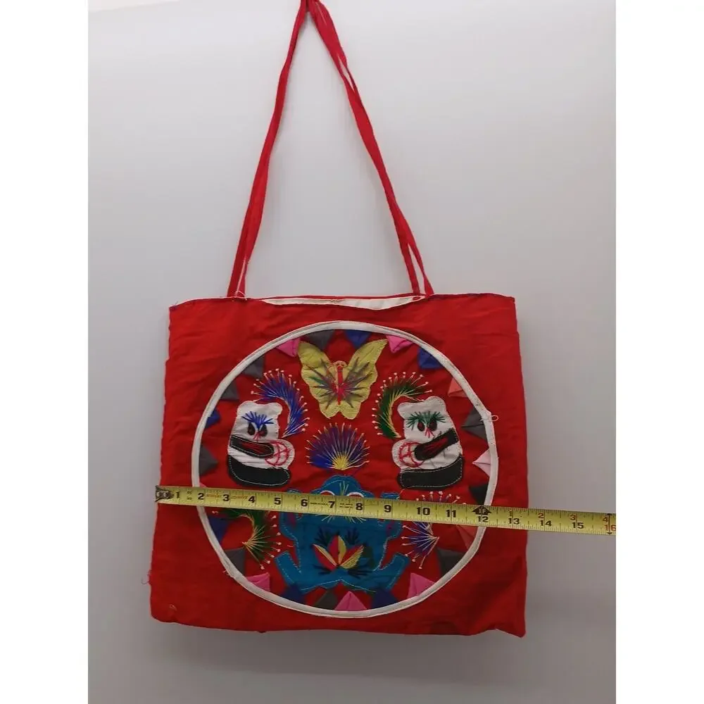 Vintage Bai Jia Bei Chinese Quilt Tote Bag Embroidered Panda Frog Folk Art Purse